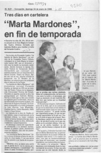 "Marta Mardones", en fin de temporada  [artículo].