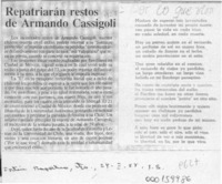 Repatriarán restos de Armando Cassigoli  [artículo].