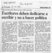 Escritores deben dedicarse a escribir y no a hacer política  [artículo] Rubén Aguilera.