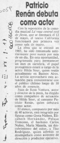 Patricio Renán debuta como actor  [artículo].