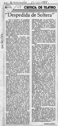 "Despedida de soltera"  [artículo] Agustín Letelier.