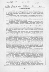 Gabriela Mistral  [artículo] Lola Arteaga Muñoz.