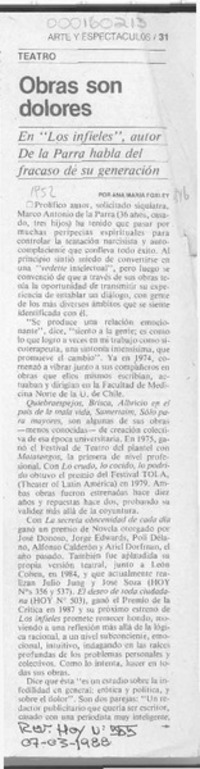 Obras son dolores  [artículo] Ana María Foxley.