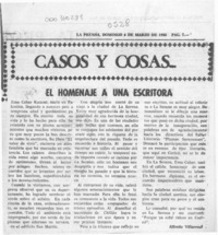El homenaje a una escritora  [artículo] Alfredo Villarroel.
