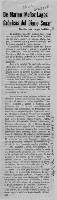 De Marino Muñoz Lagos "Crónicas del diario soñar"  [artículo] José Vargas Badilla.