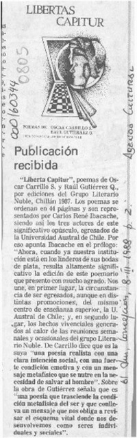 Publicación recibida  [artículo].