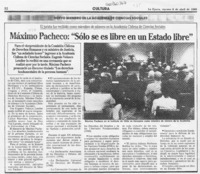 Máximo Pacheco, "Sólo se es libre en un Estado libre"  [artículo].