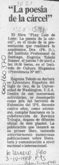 La Poesía de la cárcel  [artículo]