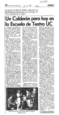 Un Calderón para hoy en la Escuela de Teatro UC  [artículo] Wilfredo Mayorga.