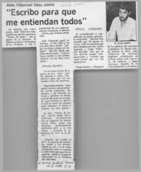 Aldo Villarroel Sáez, poeta, "Escribo para que todos me entiendan"