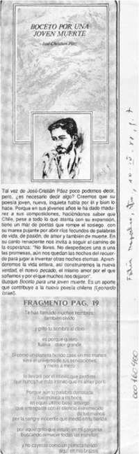 Boceto por una joven muerte  [artículo] Leonardo Israel.