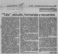 "Tala", estudio, homenaje y recuerdos  [artículo] Cronos.