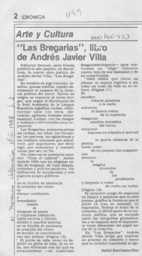 "Las Bregarias", libro de Andrés Javier Villa  [artículo] Isabel Barrientos Díaz.
