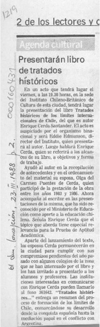 Presentarán libro de tratados históricos  [artículo].