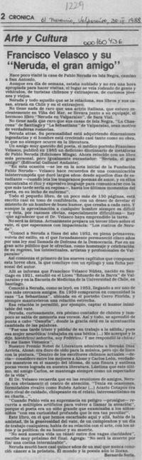 Francisco Velasco y su "Neruda, el gran amigo"