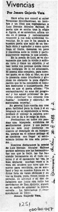 Vivencias  [artículo] Jenaro Gajardo Vera.
