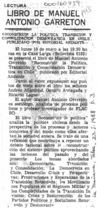 Libro de Manuel Antonio Garretón  [artículo].