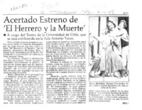 Acertado estreno de "El herrero y la muerte"  [artículo] R. L.