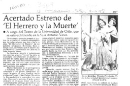 Acertado estreno de "El herrero y la muerte"  [artículo] R. L.