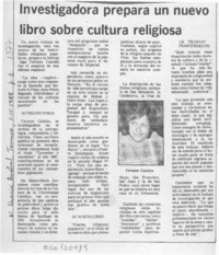 Investigadora prepara un nuevo libro sobre cultura religiosa  [artículo].
