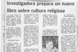 Investigadora prepara un nuevo libro sobre cultura religiosa  [artículo].