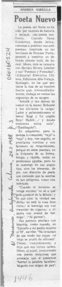 Poeta nuevo  [artículo] Andrés Sabella.