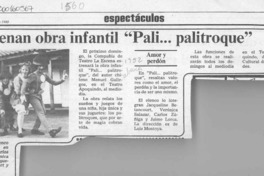 Estrenan obra infantil "Pali -- palitroque"  [artículo]