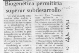 Biogenética permitiría superar desarrollo  [artículo].