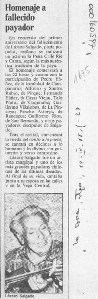 Homenaje a fallecido payador  [artículo].