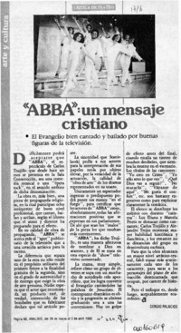"Abba", un mensaje cristiano  [artículo] Sergio Palacios.