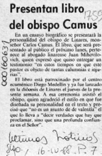 Presentan libro del obispo Camus  [artículo].