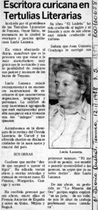 Escritora curicana en tertulias literarias  [artículo].