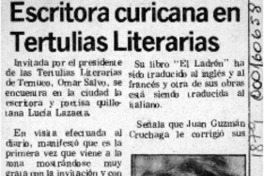 Escritora curicana en tertulias literarias  [artículo].