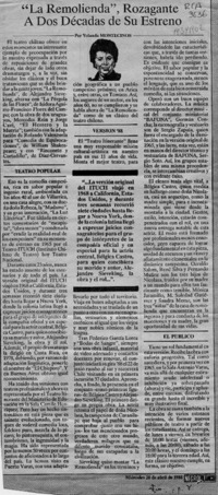 "La Remolienda", rozagante a dos décadas de su estreno  [artículo] Yolanda Montecinos.