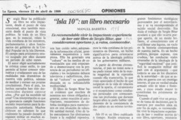 "Isla 10", un libro necesario  [artículo] Manuel Barrera.
