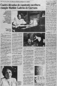 Cuatro décadas de candente escritura cumple Matilde Ladrón de Guevara