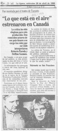 "Lo que está en el aire" estrenaron en Canadá  [artículo].