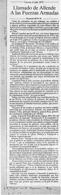 Llamado de Allende a las Fuerzas Armadas  [artículo] Fernando Silva M.