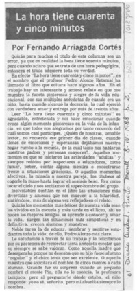 La hora tiene cuarenta y cinco minutos  [artículo] Fernando Arriagada Cortés.
