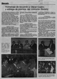 Homenaje de recuerdo a Oscar Castro y entrega de premios del concurso literario  [artículo].