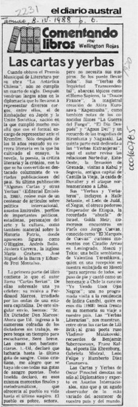 Las cartas y yerbas  [artículo] Wellington Rojas.