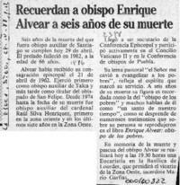 Recuerdan a Obispo Enrique Alvear a seis años de su muerte  [artículo].