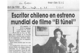 Escritor chileno en estreno mundial de filme "El túnel"  [artículo].