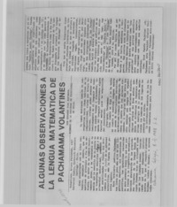 Algunas observaciones a la lengua matemática de pachamama Volantines