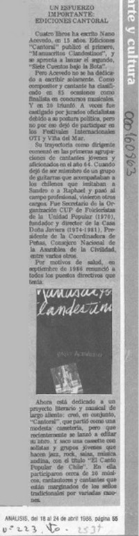 Un Esfuerzo importante, Ediciones Cantoral  [artículo].