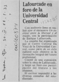 Lafourcade en foro de la Universidad Central  [artículo].
