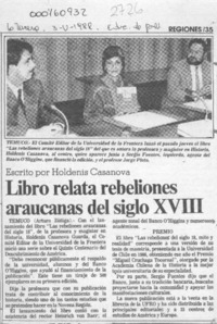 Libro relata rebeliones araucanas del siglo XVIII  [artículo] Arturo Zúñiga.