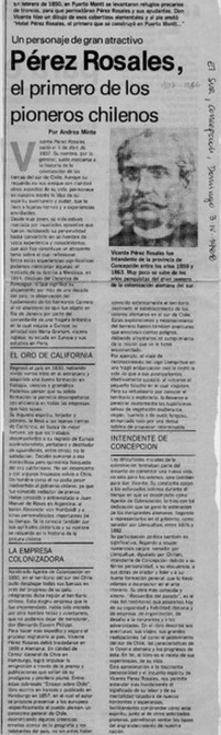 Pérez Rosales, el primero de los pioneros chilenos