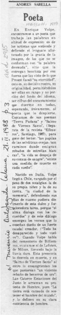 Poeta  [artículo] Andrés Sabella.