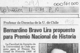 Bernardino Bravo Lira propuesto para Premio Nacional de Historia  [artículo].